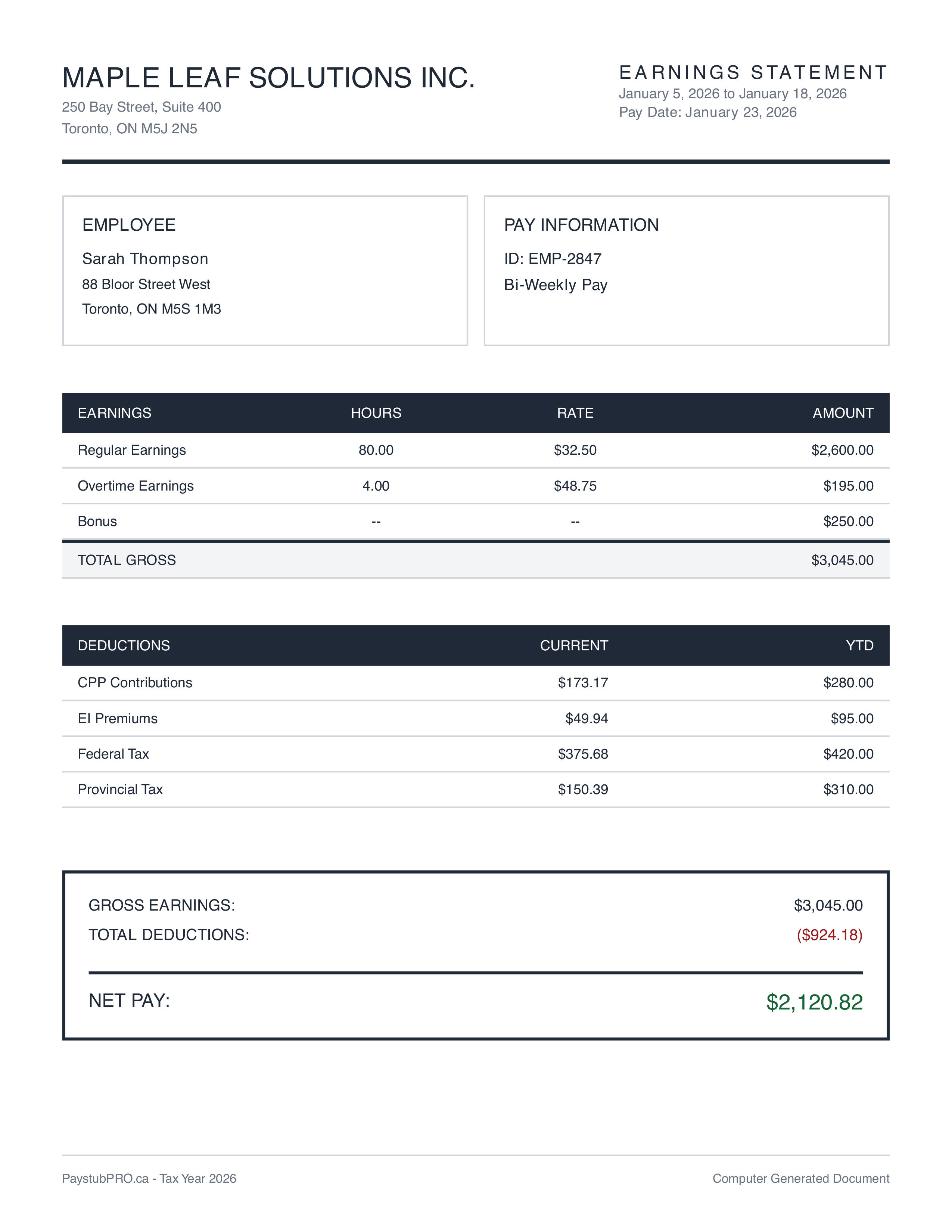 Classic Australian payslip template design