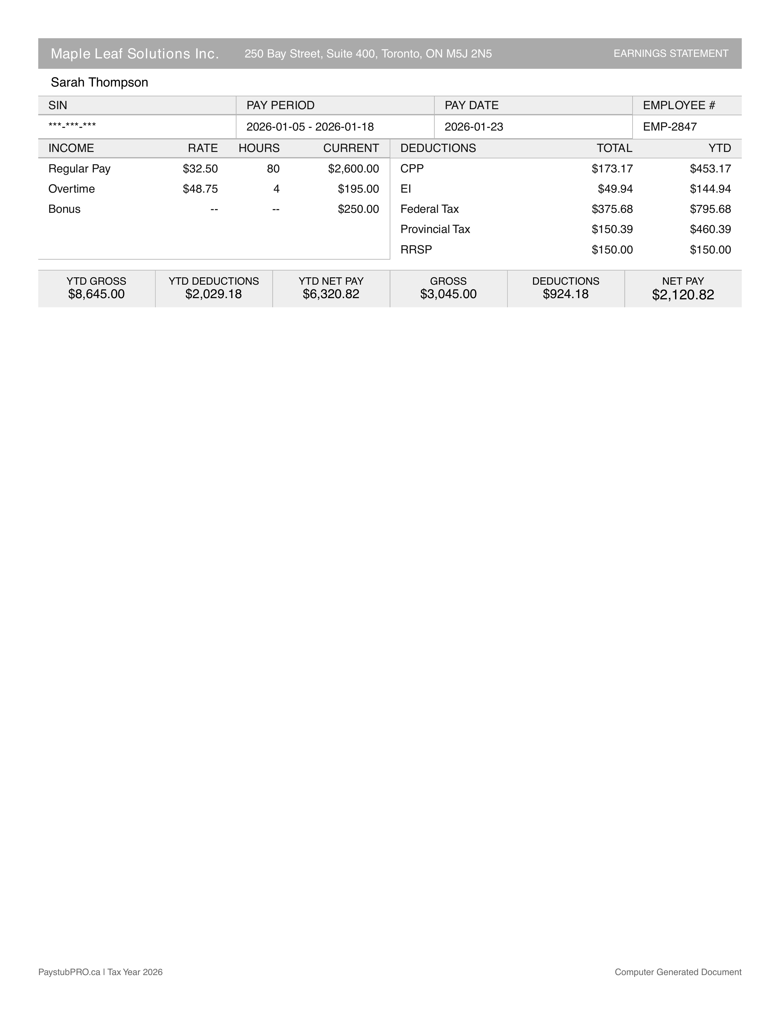 Compact Australian payslip template design