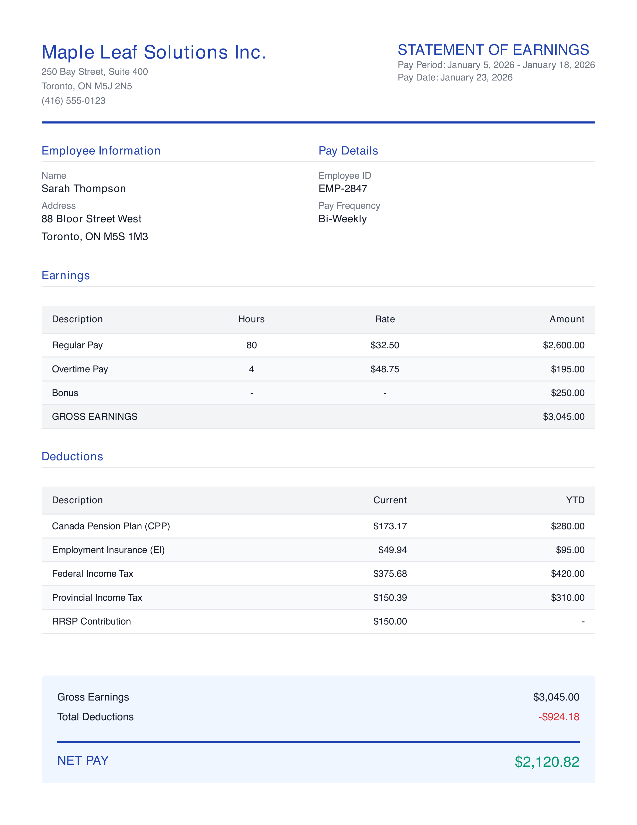 Modern Australian payslip template design